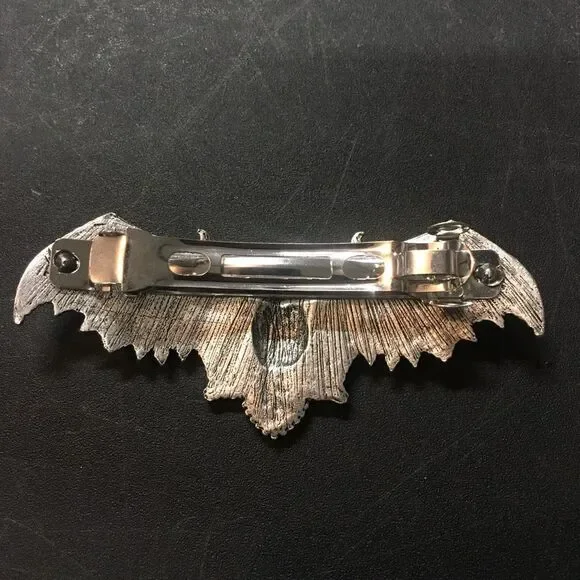 Gothic Bat Hair Clip, Silver, Vintage Inspired Engraved Lace Accent, Ele… - Picture 4 of 4